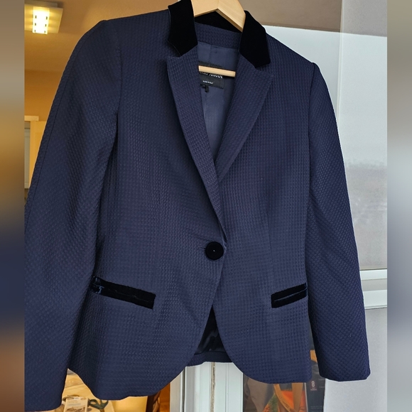 GIORGIO ARMANI Black Silk/Velvet Royal Blue Crepe Single Breasted, S - Picture 1 of 10